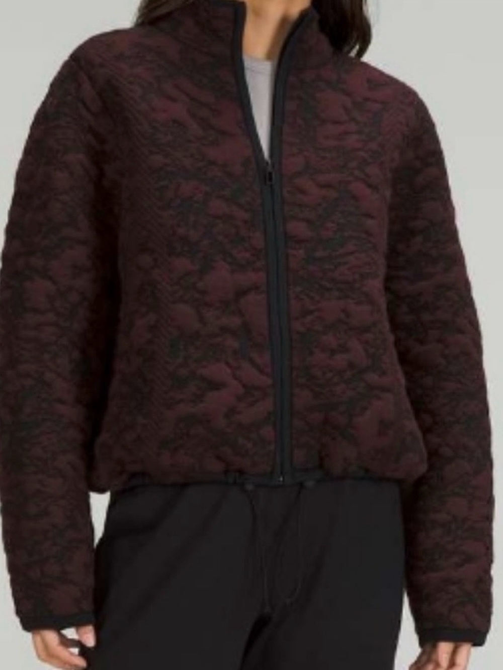 Lululemon Jacquard Multi-Texture Sweater Jacket Red Merlot / Black Size 14